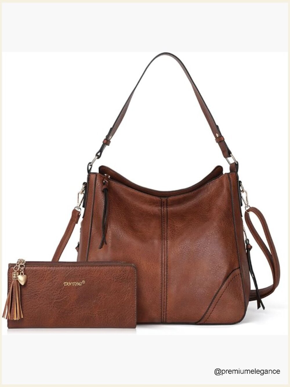 Hobo Crossbody Bag Set with Wallet Adjustable Strap 2pcs Tote Purse